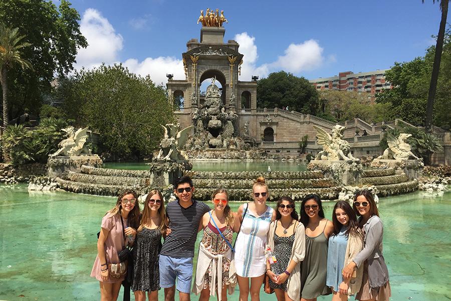 Iona students at a fountain in Barcelona.