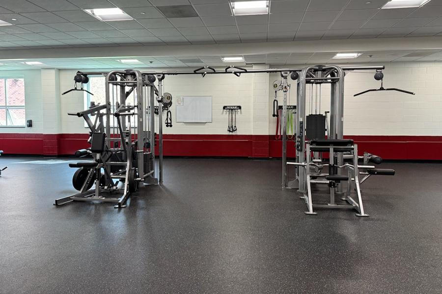 The cable machine in the weight room.