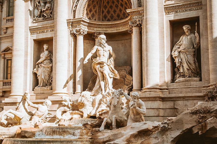 Sculptures at the Trevi Fountain in Rome.