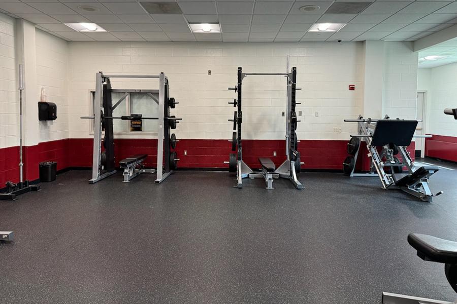 The Smith machine, rack and leg press in the weight room.