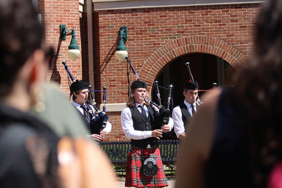 The Pipers play at the 9/11 memorial service.