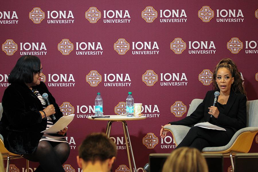 Sunny Hostin and Dr. Alison Munsch on stage.