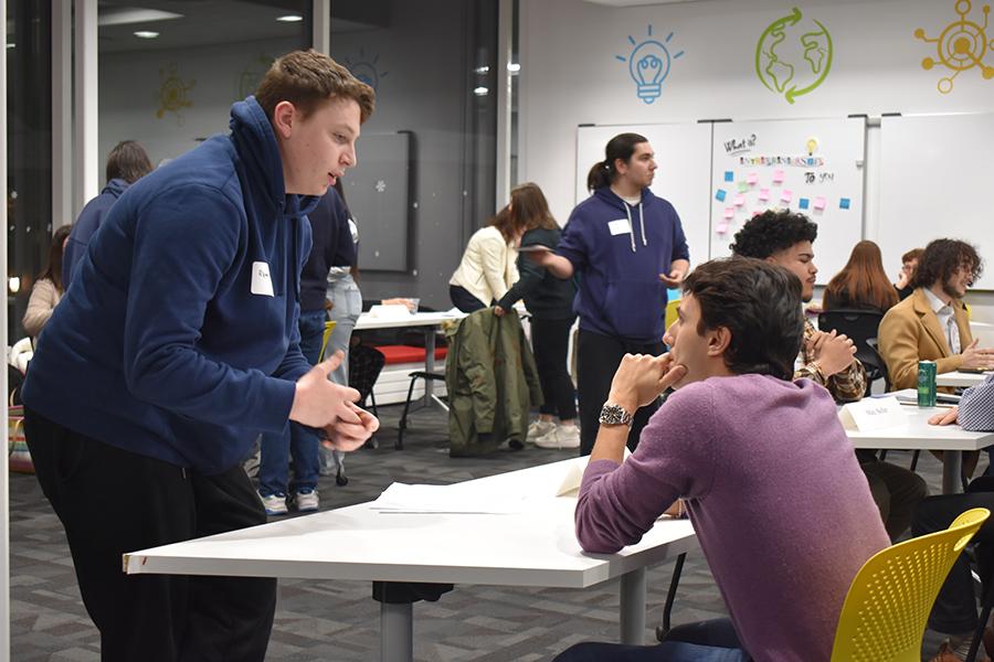 Spring 2024 Meet the Mentors: Student Ryan Doyle speaking with alumnus Juan Cadille