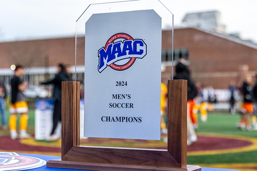 The 2024 MAAC men's soccer championship plaque.