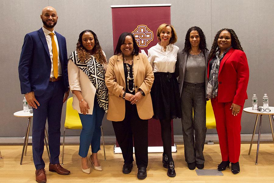 The panelists with Alison Munsch at the Black History Month event.