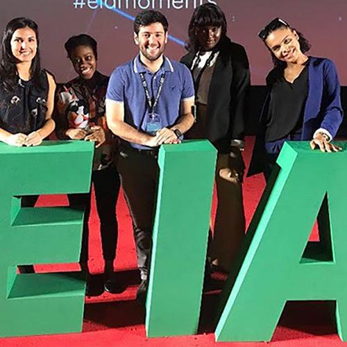 Five Iona University students at the 2018 European Innovation Academy (EIA).