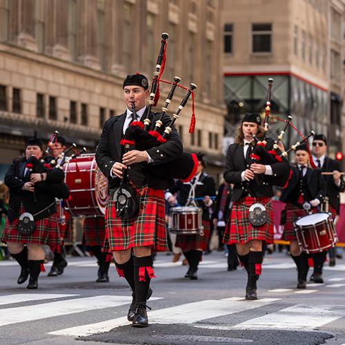 The pipers march up fifth avenue at the 2024 St. Patrick's Day parade.