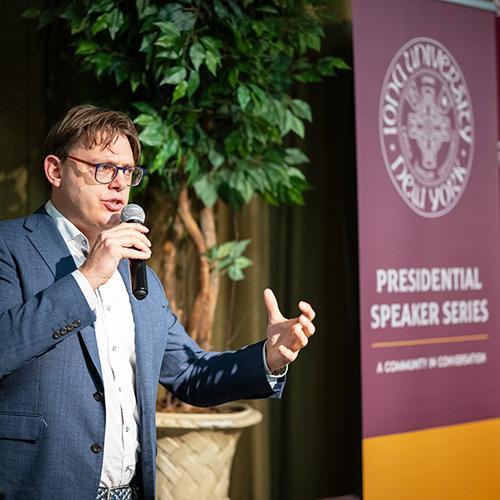 Tom Chatfield at the Presidential Speaker Series.