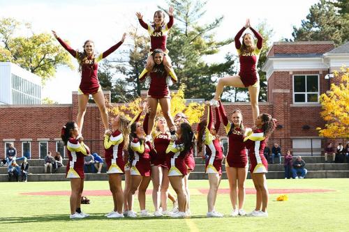 Iona cheerleading perform on Mazzella Field.