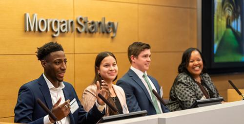 Iona students presenting at Morgan Stanley.