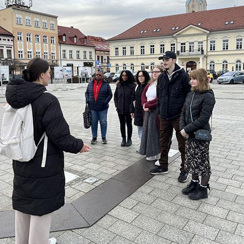 Viola Shala teaching Iona students and faculty about the history of Oswiecim