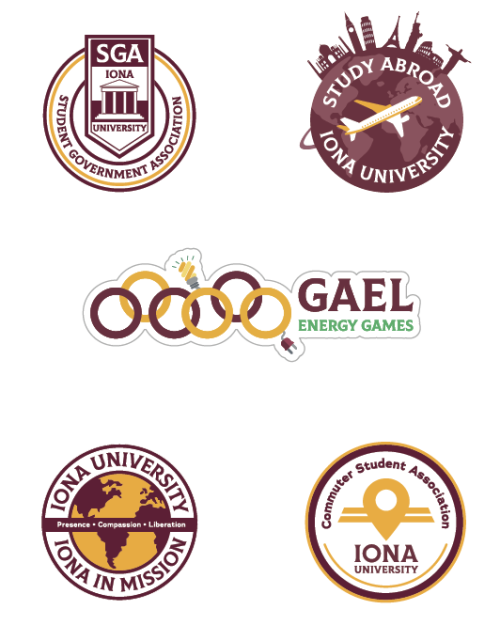 Examples of unique logos for Iona clubs and organizations.