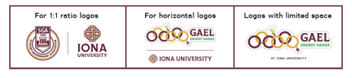 Examples of pairing a unique logo with Iona branding.