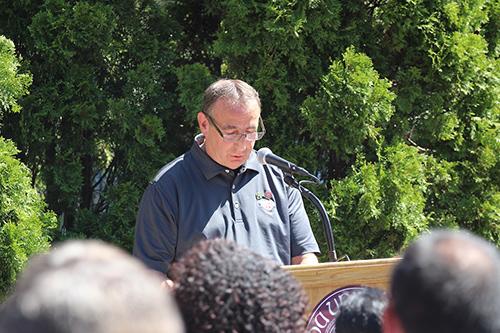 Br. Kevin Griffith ’83, CFC speaks at the 9/11 memorial service.