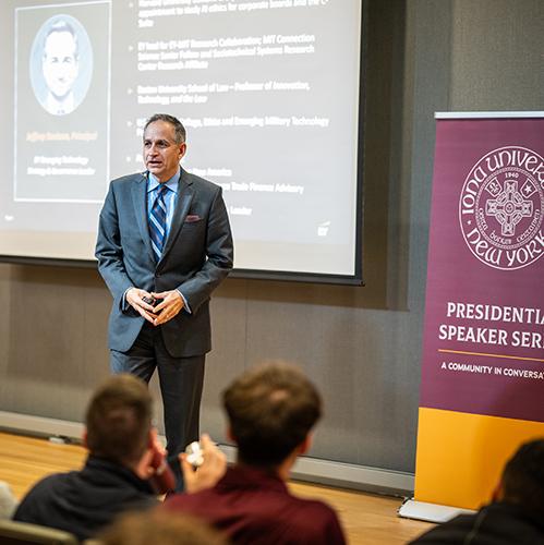 Mr. Saviano speaking at the Presidential Speaker Series.