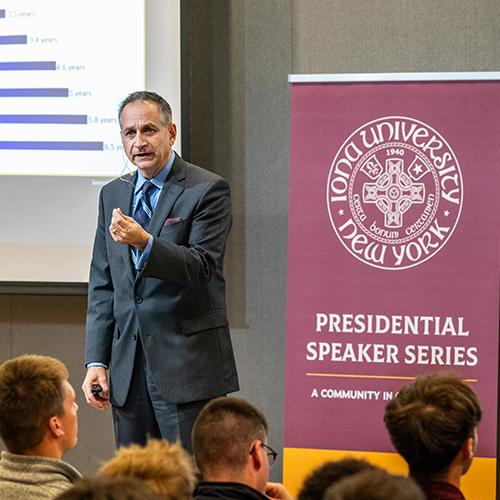 Mr. Saviano speaking at the Presidential Speaker Series. 