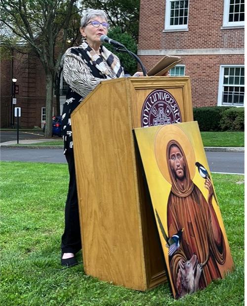 Sister Deignan speaking at the Season of Creation event.