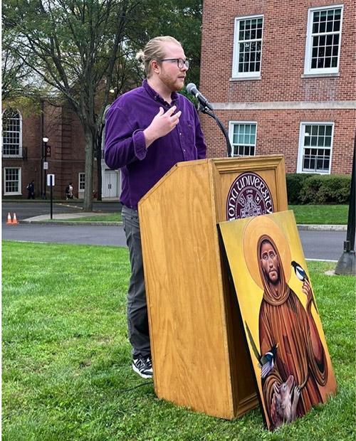 Professor Myers speaking at the Season of Creation event.