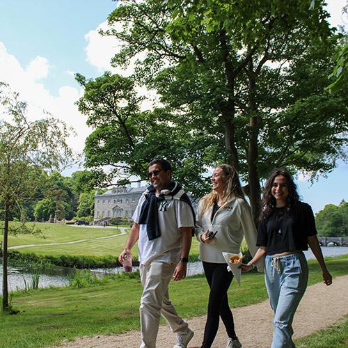 Students walking on the grounds of Westport House.