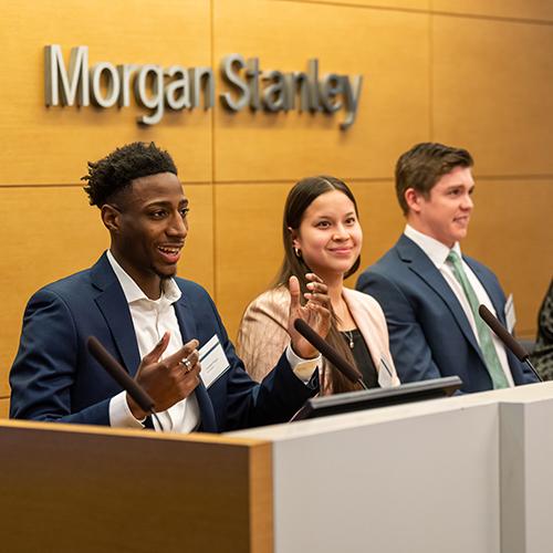 Students at a panel discussion at Morgan Stanley.