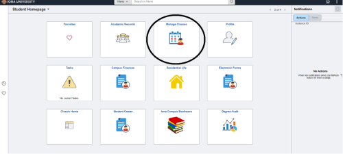 Manage Classes circled on the PeopleSoft home page.