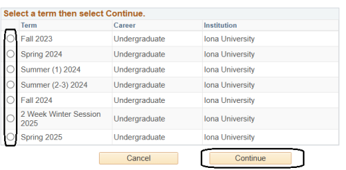 A list of semester options circled.