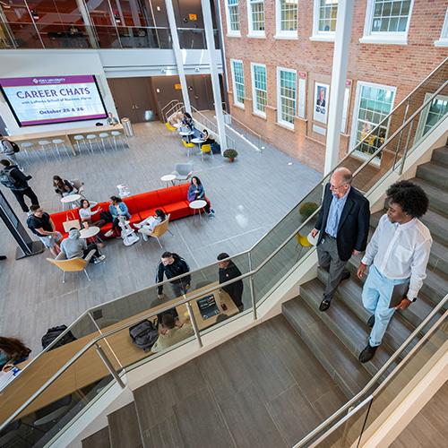 The atrium of the LaPenta School of Business.