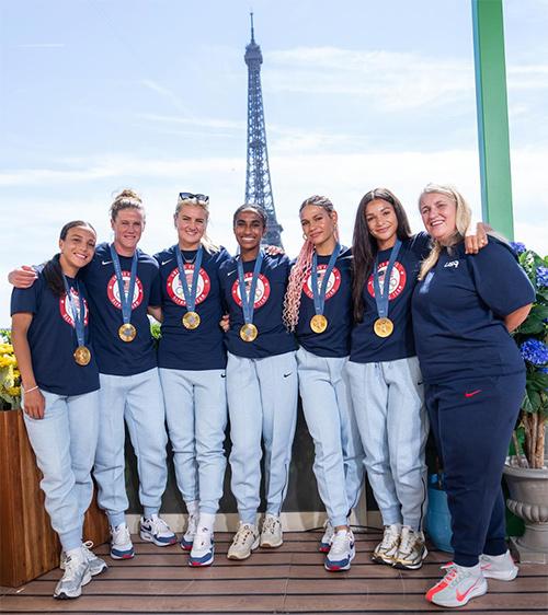 Emma Hayes and her team at the Olympics in Paris.