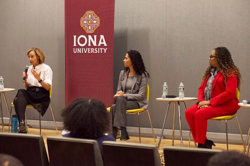 Three speakers at the Black History Month alumni event.