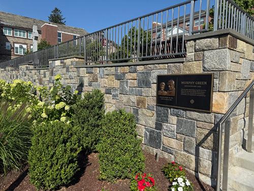 The finished stone wall on the Murphy Green.