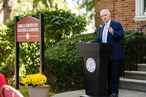 President Carey speaking at the GCTL ribbon cutting.